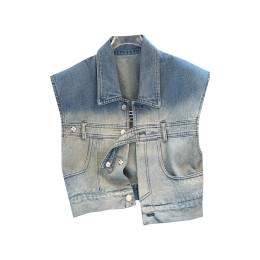 設計漸變色寬鬆牛仔馬甲     訂製女夏季polo領時尚短款百搭馬甲     設計感拼接外套   千禧時裝 21世紀   復古時尚    SKJN025 設計漸變色寬鬆牛仔馬甲     訂製女夏季polo領時尚短款百搭馬甲     設計感拼接外套   千禧時裝 21世紀   復古時尚    SKJN025